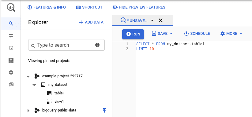 Google BigQuery Explorer Panel